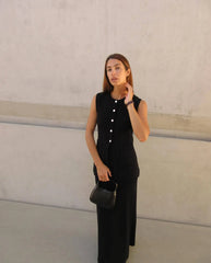 Knitted Sleeveless Top Slit High Waist Long Skirt Suit