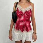 Lace Patchwork Dot Print Sleeveless Cami Tops