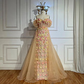 Beaded Off-shoulder Evening Gown with Overskirt