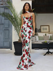 Floral Print Backless Maxi Dress