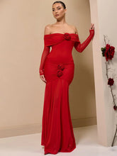 Off-shoulder Strapless Rose Long Sleeve Dress