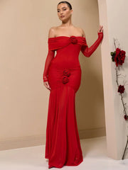 Off-shoulder Strapless Rose Long Sleeve Dress