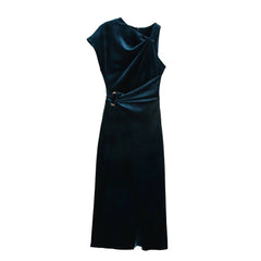Asymmetric Sleeveless Velvet Dress