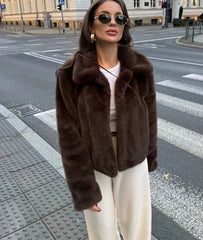 Lapel Side Pockets Faux Fur Jackets