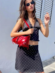 Lace-Up Sleeveless Top Bow Mini Skirt Outfits