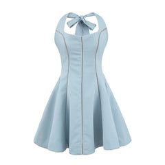 Bow Halter Spliced Ball Gown Backless Dresses