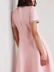 Midikleid mit Diamantkante und Schleife, kurzen Ärmeln