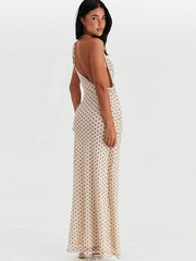 Polka Dot Backless Spaghetti Strap Party Maxi Dress