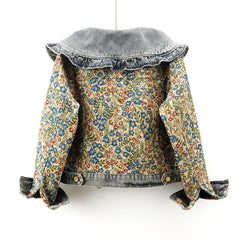 Jacquard Denim Jacket Peter Pan Collar Outwear