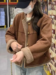 Coffee Faux Leather Fur Coat