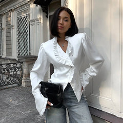 Ruffles White Long Sleeve Shirt