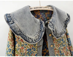 Jacquard Denim Jacket Peter Pan Collar Outwear