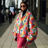 Rainbow Flower Pattern Padded Jacket