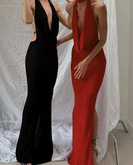 Halter Low Swinging Neck Maxi Dress