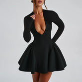 Deep V Long Sleeve Bodycon Mini Dress