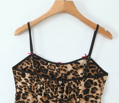 Bow Brown Leopard Print Sling Dress