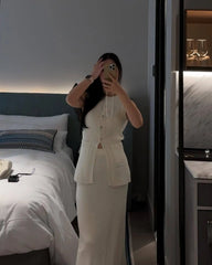 Knitted Solid Slit Vest and Long Skirt Suit