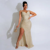 Sequined High Side Split Mermaid Maxi Dress