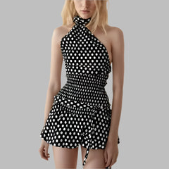 Polka Dot Halter Top Elastic Waist Mini Skirt Set