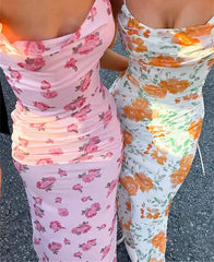 Floral Print Spaghetti Strap Long Dress