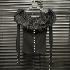 Fur Collar Single Breasted Knitted Sweater