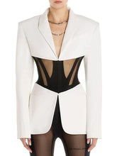 Perspective Gauze Patchwork Blazer Pencil Pant Suit