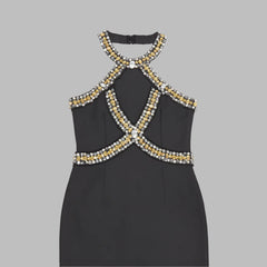 Diamond Knee Length Black Bandage Dress