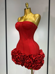 Strapless Flower Embellished Mini Bandage Dress