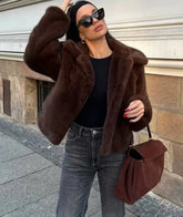 Lapel Side Pockets Faux Fur Jackets
