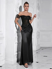 Lace Patchwork Black Short Sleeve Dress