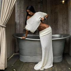 Knit Long Sleeve Top and Maxi Skirt Suit