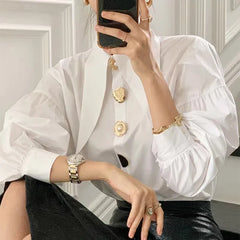 White Shirt With Large Gold Buttons