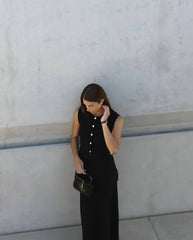 Knitted Sleeveless Top Slit High Waist Long Skirt Suit