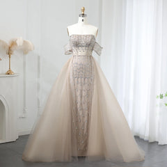 Champagne Mermaid Evening Gown with Overskirt