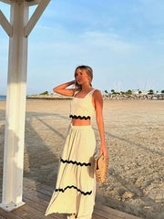 White and Black Stripe Crop Top Long Skirt Suit