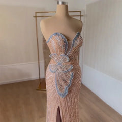 Strapless Mermaid Evening Dress with High Split