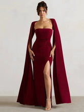 Elegant Cape Sleeve Maxi Dress with High Split