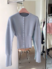 Autumn Knitwear Cardigan Ribbed Patchwork Cropped Top