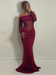 Elegant Backless High Waist Mesh Patchwork Maxi Dress