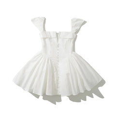 White Slit V Collar Short Sleeve Corset Style Mini Dress