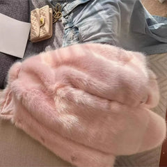 Pink Faux Fur Warm Furry Short Jacket Outerwear