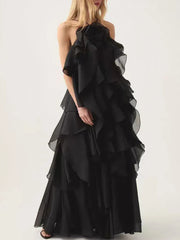 Halter 3D Flower Flounce Irregular Loose Maxi Dress