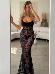 Black Sheer Floral Maxi Dress