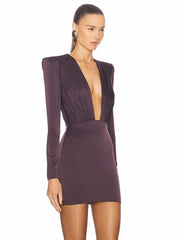 Deep V Neck Folds Design Long Dress