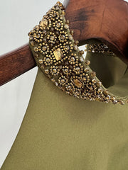 Beaded Diamond Two-Piece Crop Top Split Skirt Set