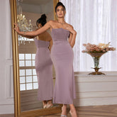 Strapless Velvet Solid Midi Dress