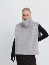 Turtleneck Faux Fur Sleeveless Jacket