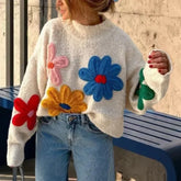 Crochet Sweater Floral Embroidered Lantern Sleeve
