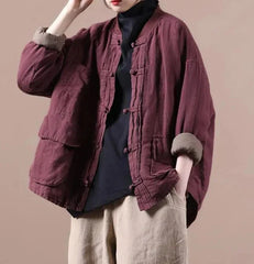 Quilted Ethnic Style Cotton And Linen Coat