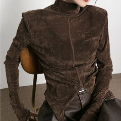 Front Side-slit Solid Color Soft Long Sleeve Top